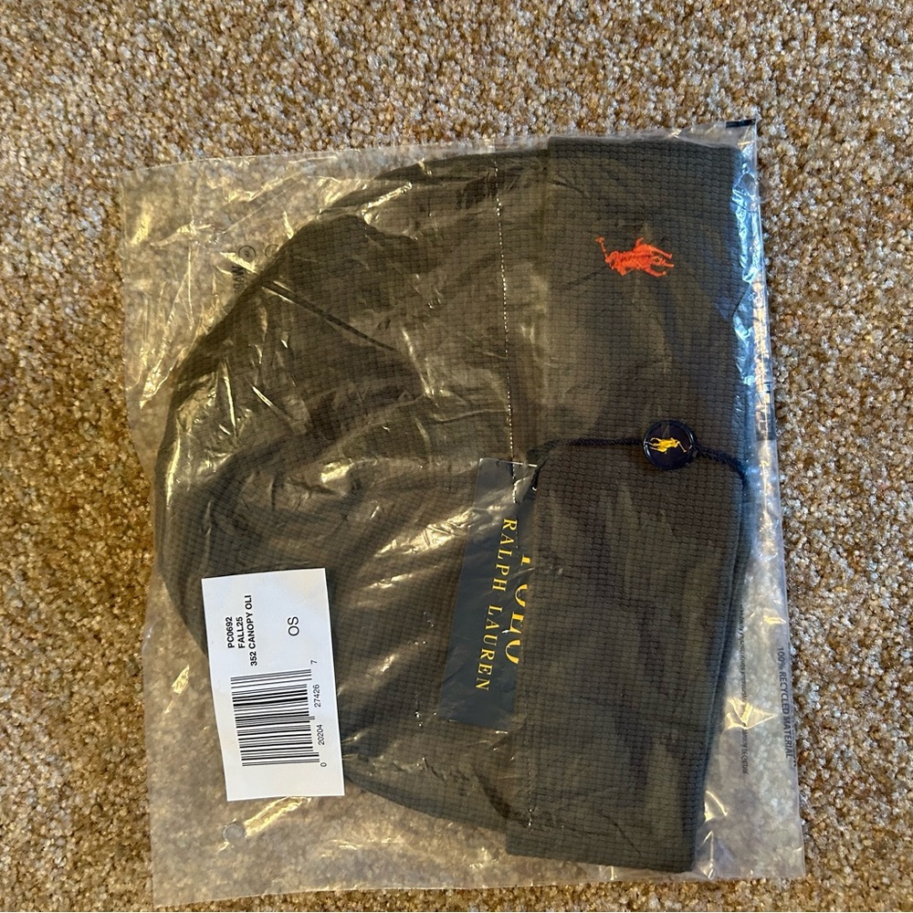 Ralph Lauren Black Knit Cuffed Beanie with Orange Polo Pony